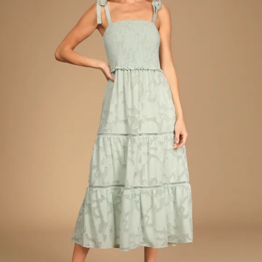 Smocked Tie-Strap Midi Dress